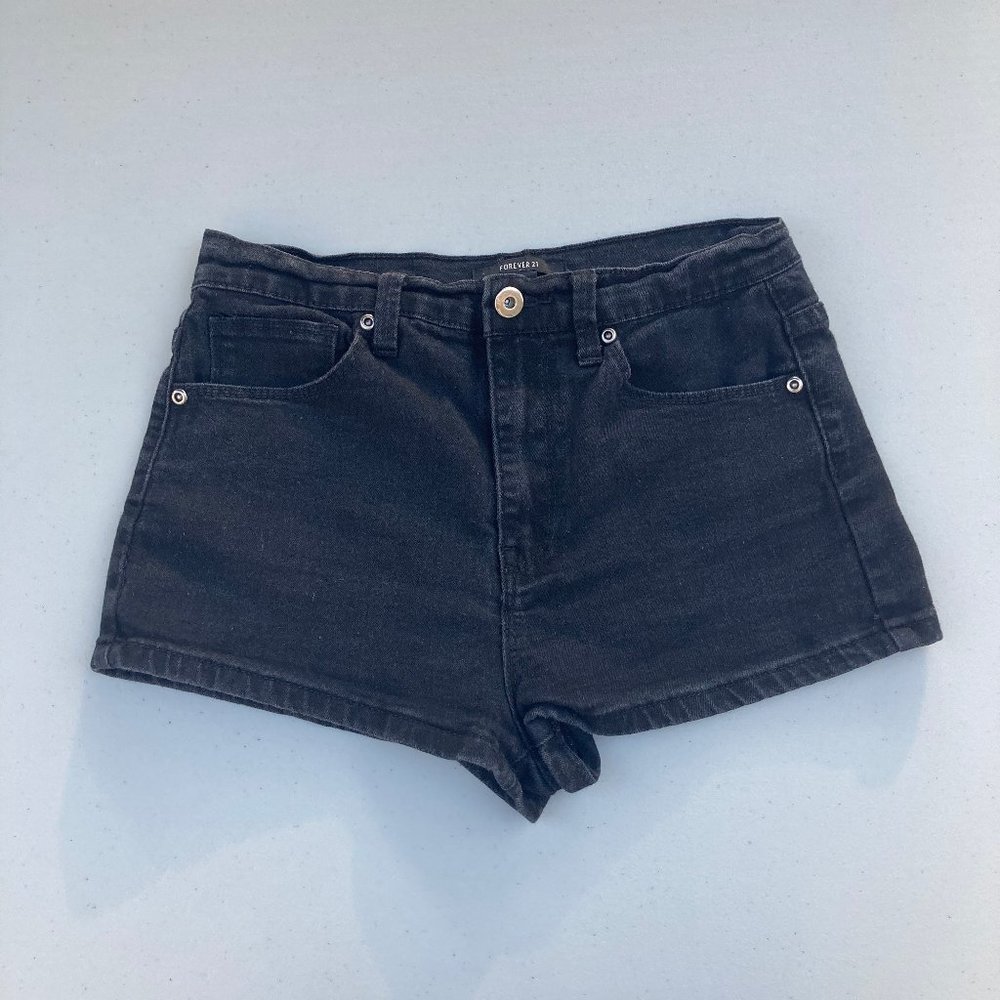 Forever 21 High Waisted Black Denim Shorts Size 27
